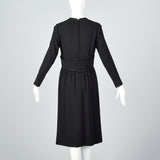 1970s Norman Norell Long Sleeve Little Black Dress in Winter Weight Wool, Gustave Tassell