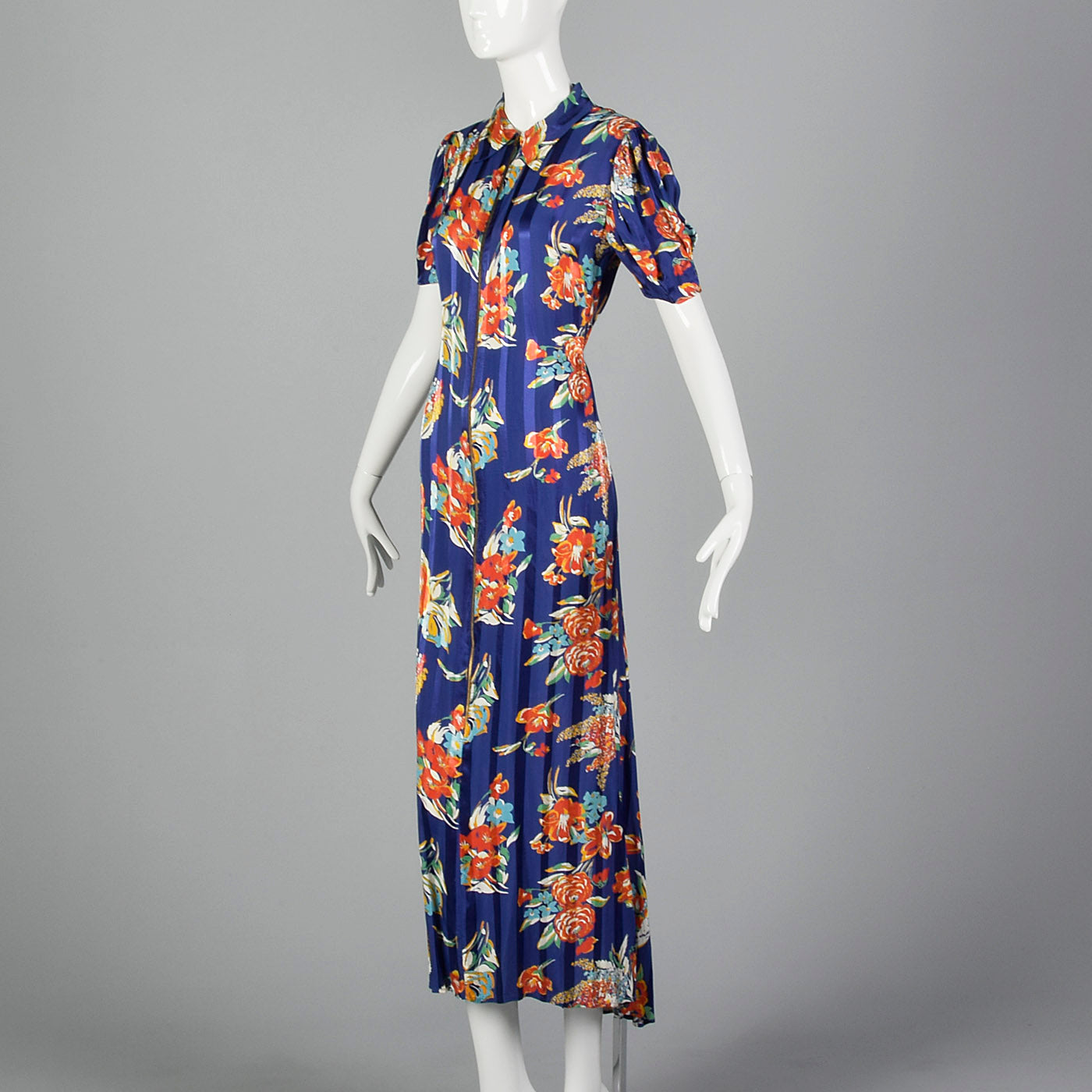 1940s Rayon Zip Front House Dress