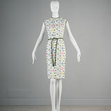 1960s White Wiggle Dress with Floral Embroidery