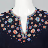 1940s Navy Peplum Top with Beaded Neckline