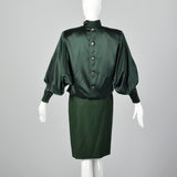 Small Galanos 1980s Green Silk and Wool Set