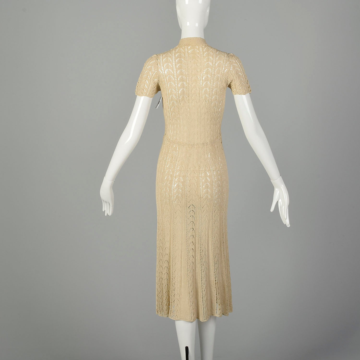 XS 1930s Hand Knit Dress Bohemian Sheer Cotton Short Sleeves