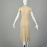 XS 1930s Hand Knit Dress Bohemian Sheer Cotton Short Sleeves