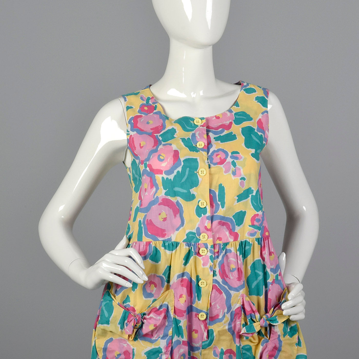 1980s Yellow Jumpsuit with a Bright Floral Print