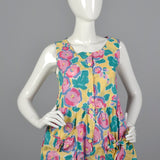 1980s Yellow Jumpsuit with a Bright Floral Print