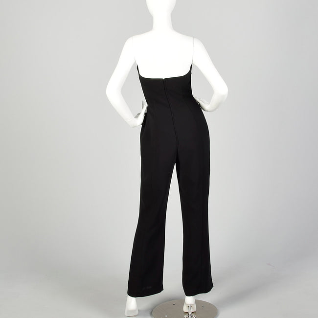 XS Thierry Mugler Sexy Black Strapless Wide Leg Jumpsuit