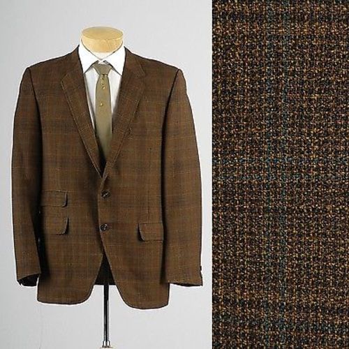 1960s Bronze Brown Gold Plaid Jacket  Slim Lapel