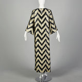 Small 1970s Metallic Kaftan Wide Sleeve Flowy Gold and Black Maxi Dress