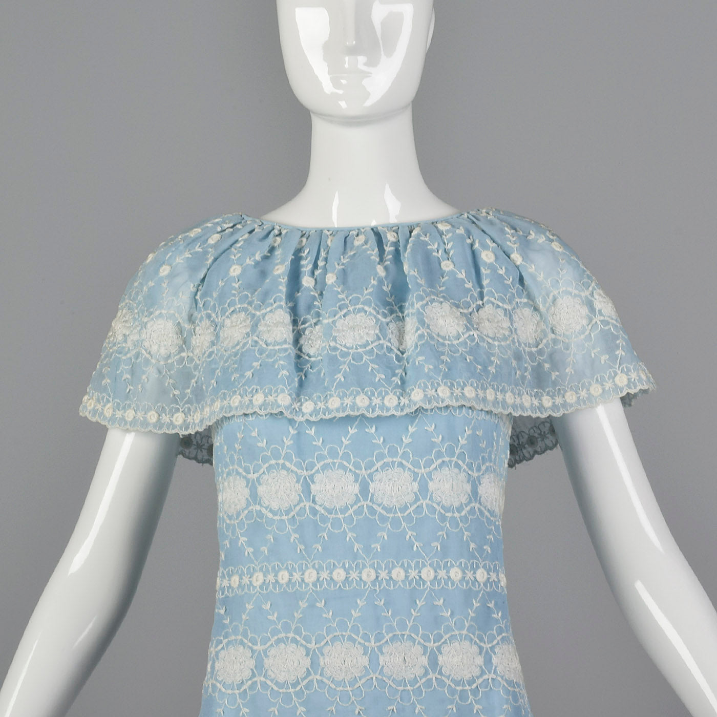 1960s Baby Blue Dress with White Embroidery