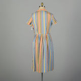 Large 1950s Cotton Day Dress with Colorful Print Shirtwaist