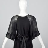 2000s Catherine Malandrino Black Silk Dress with Tie Back Waist