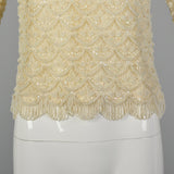 XXS 1960s Ivory Beaded Blouse