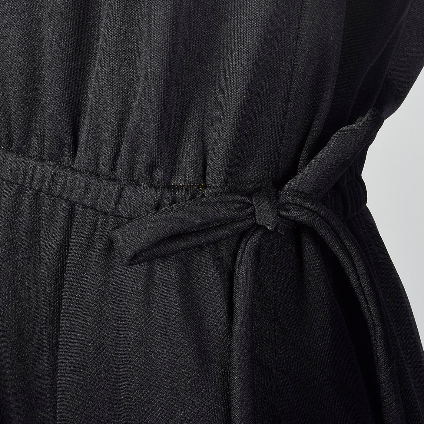 1970s Black Maxi Dress with Faux Drawstring Details