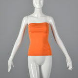 1970s Anne Klein Shiny Orange Tube Top