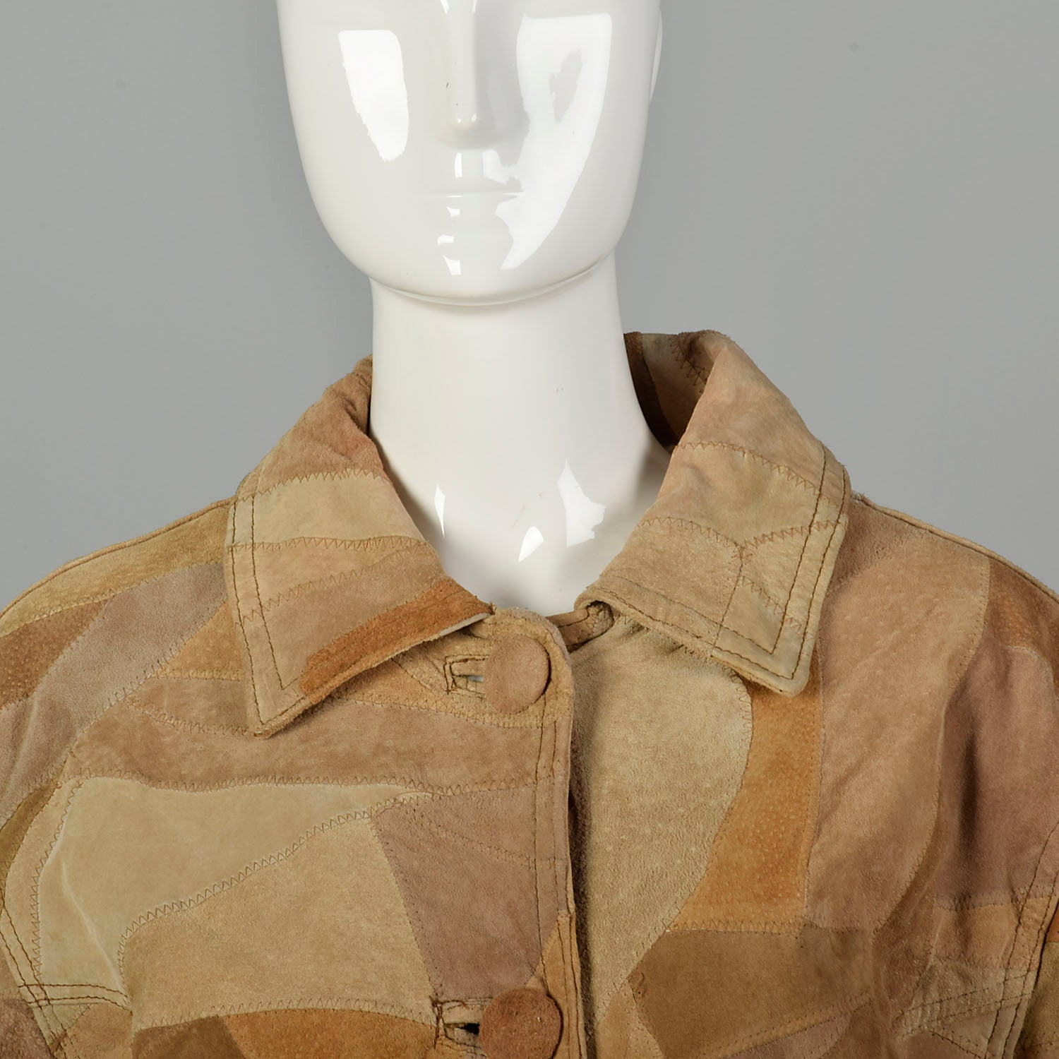 Large 1990s Patchwork Leather Coat with Faux Shearling