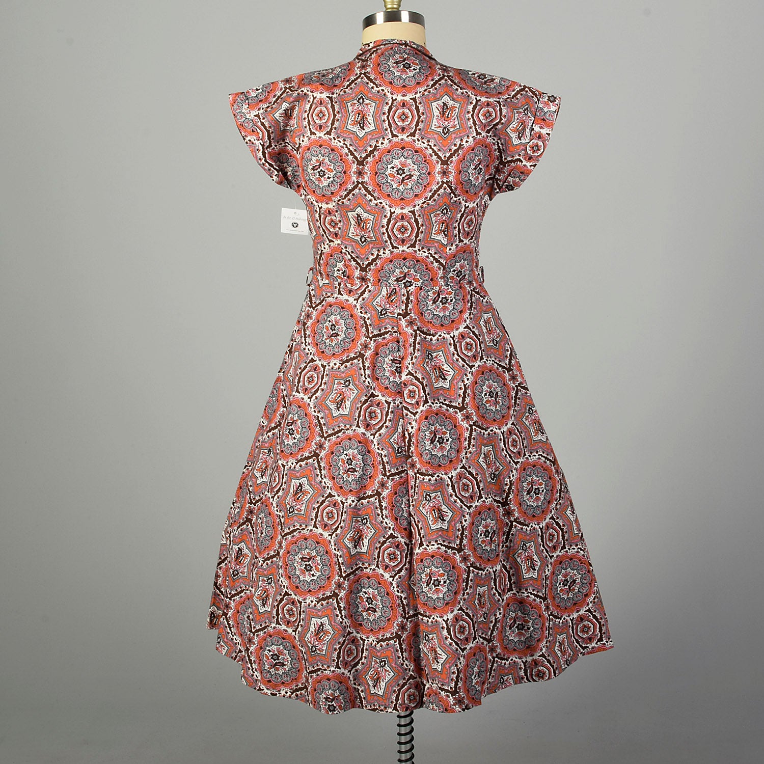 XL 1950s Day Dress Cotton Short Sleeve Volup Bohemian Print Casual Summer Shirtwaist