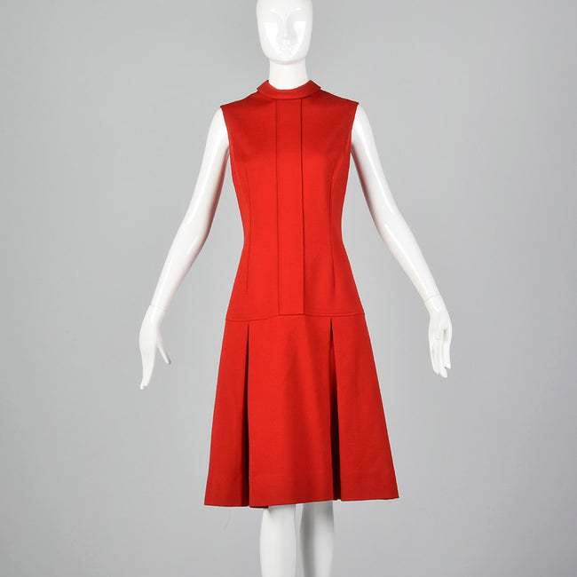 1970s Red Shift Dress with Drop Waist
