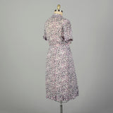 3XL 1950s Semi Sheer Day Dress Pink Pansy Button Front Print Short Sleeve