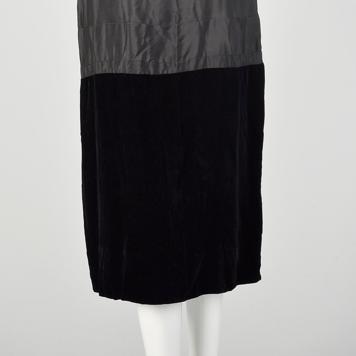 Medium 1920s Black Slip Under Dress Underpinning Sleeveless Velvet Border