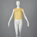 2000s Yellow Silk Blouse with Pink Polka Dots