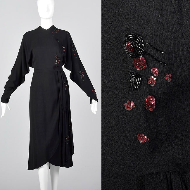 1940s Black Dress with Sequin and Beading Details