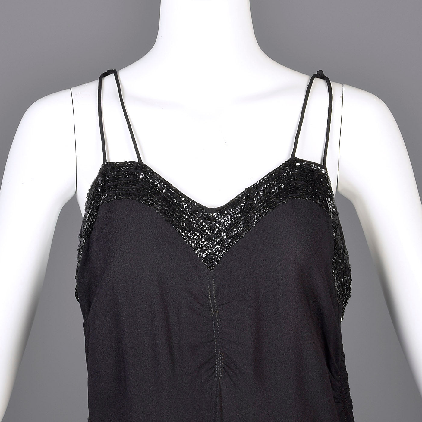 1930s Black Evening Gown with Sequined Bust