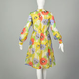 Medium 1970s Dress Cute Poppy Print Colorful Long Sleeve