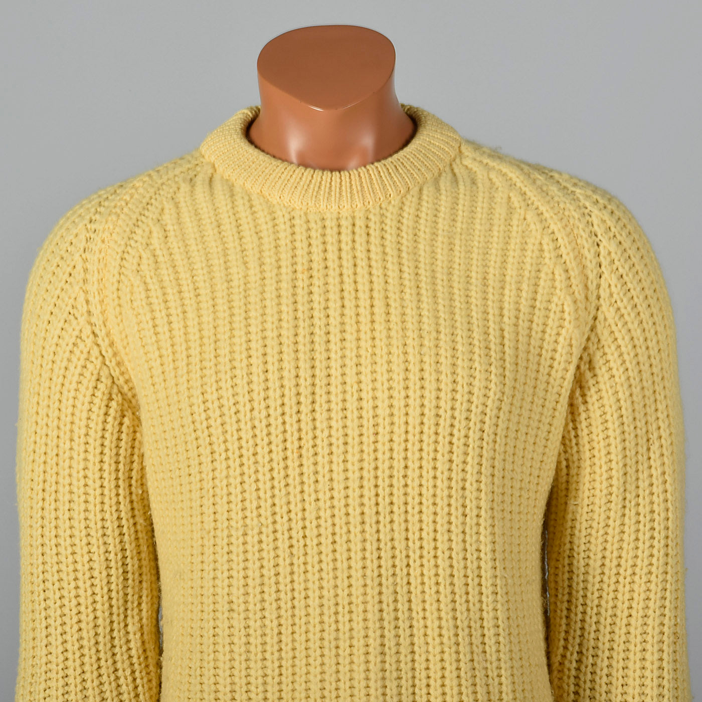 1960s Mens Yellow Chunky Knit Wool Sweater