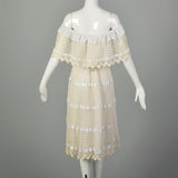 1970s Large Summer White Lace Off Shoulder Boho Dress