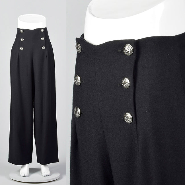 Black Wide Leg Sailor Style Pants