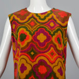 1960s Printed Velour Shift Dress