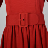 1960s Normal Norell Mod Red Fit & Flare Dress with Wide Belt