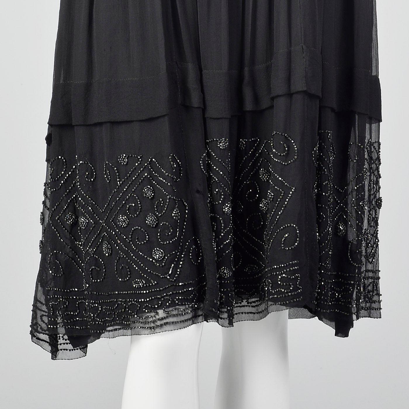 1920s Black Silk Chiffon Dress with Steel Beads