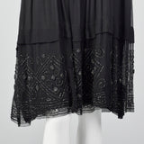 1920s Black Silk Chiffon Dress with Steel Beads