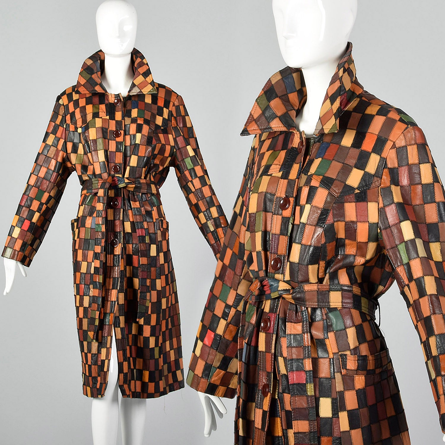 1970s Patchwork Leather Trench Coat