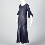 1930s Sheer Navy Blue Dress
