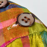 1970s Lanvin Lightweight Silk Dress in Rainbow Plaid with Huge Balloon Sleeves