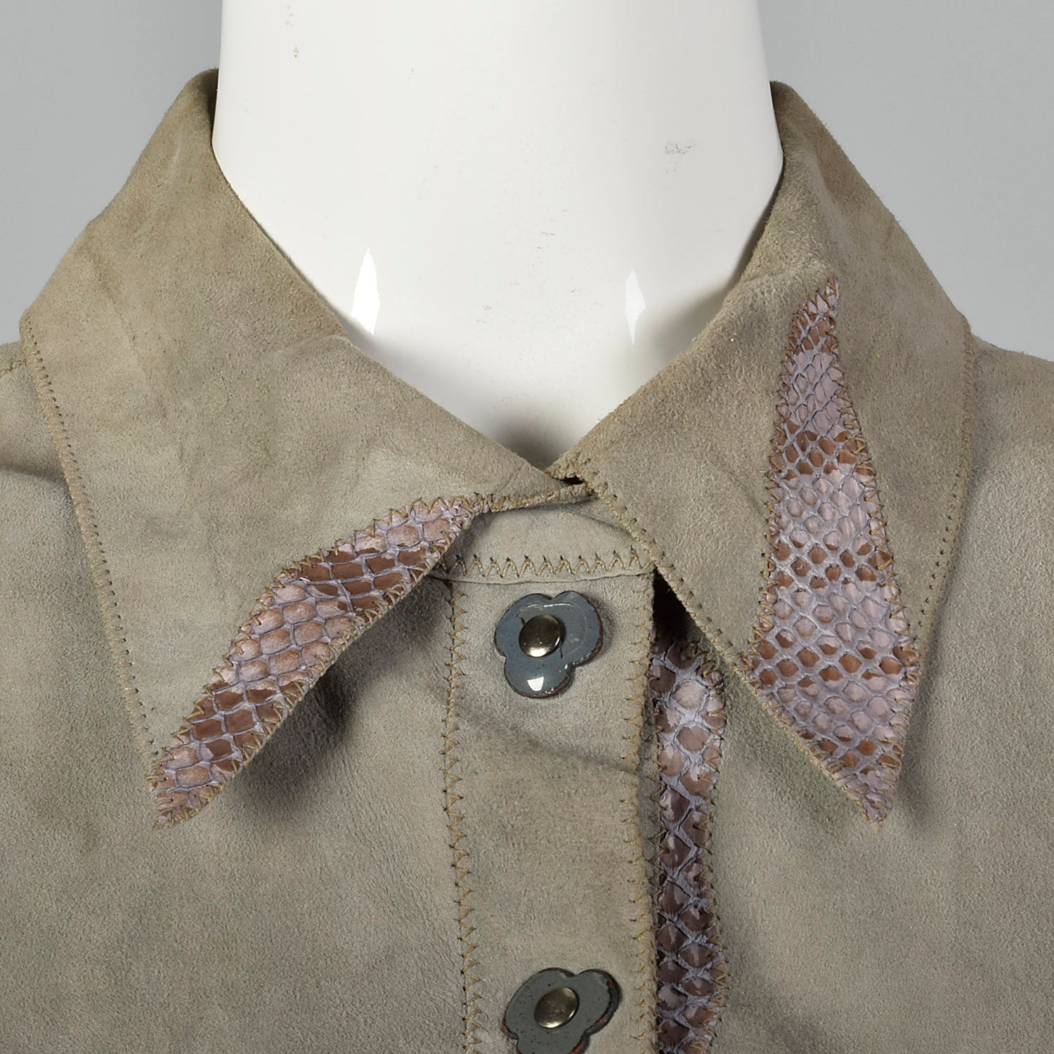 Small 1970s Suede Shirt with Lavender Snakeskin