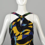 1990s Michael Novarese Abstract Beaded Formal Dress