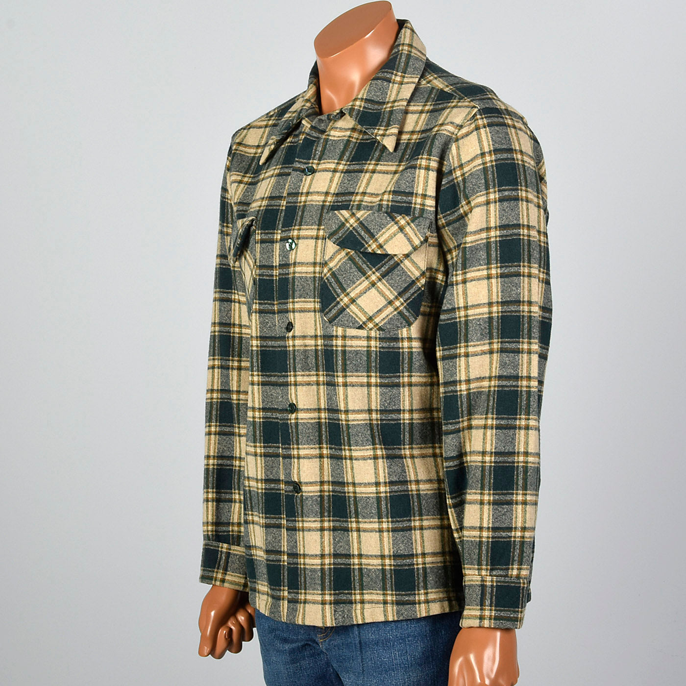 1960s Mens Pendleton Board Shirt in Green Plaid
