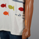 1950s Mens Terry Cloth Pull Over Shirt with Fish