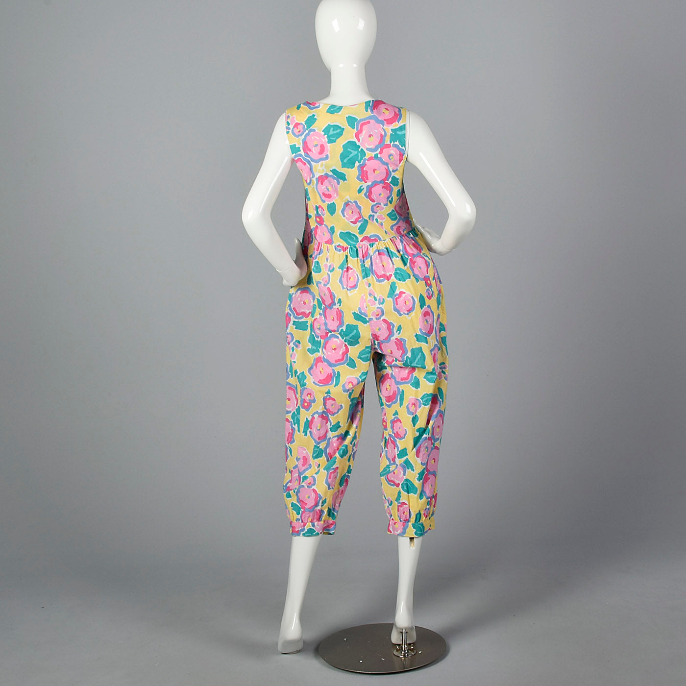 1980s Yellow Jumpsuit with a Bright Floral Print