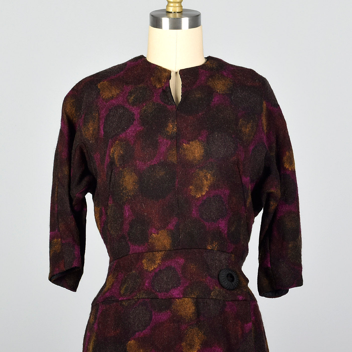 1950s Abstract Purple Print Dress