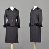 1950s Black Skirt Suit with Hourglass Shape