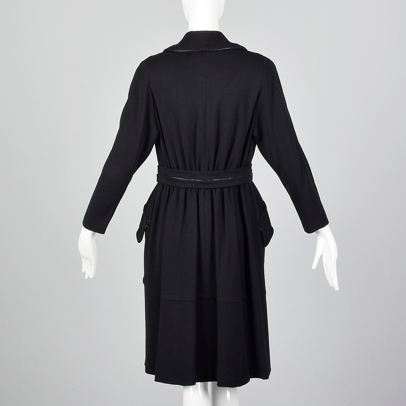 1950s Black Knit Trench Coat with Red Lining