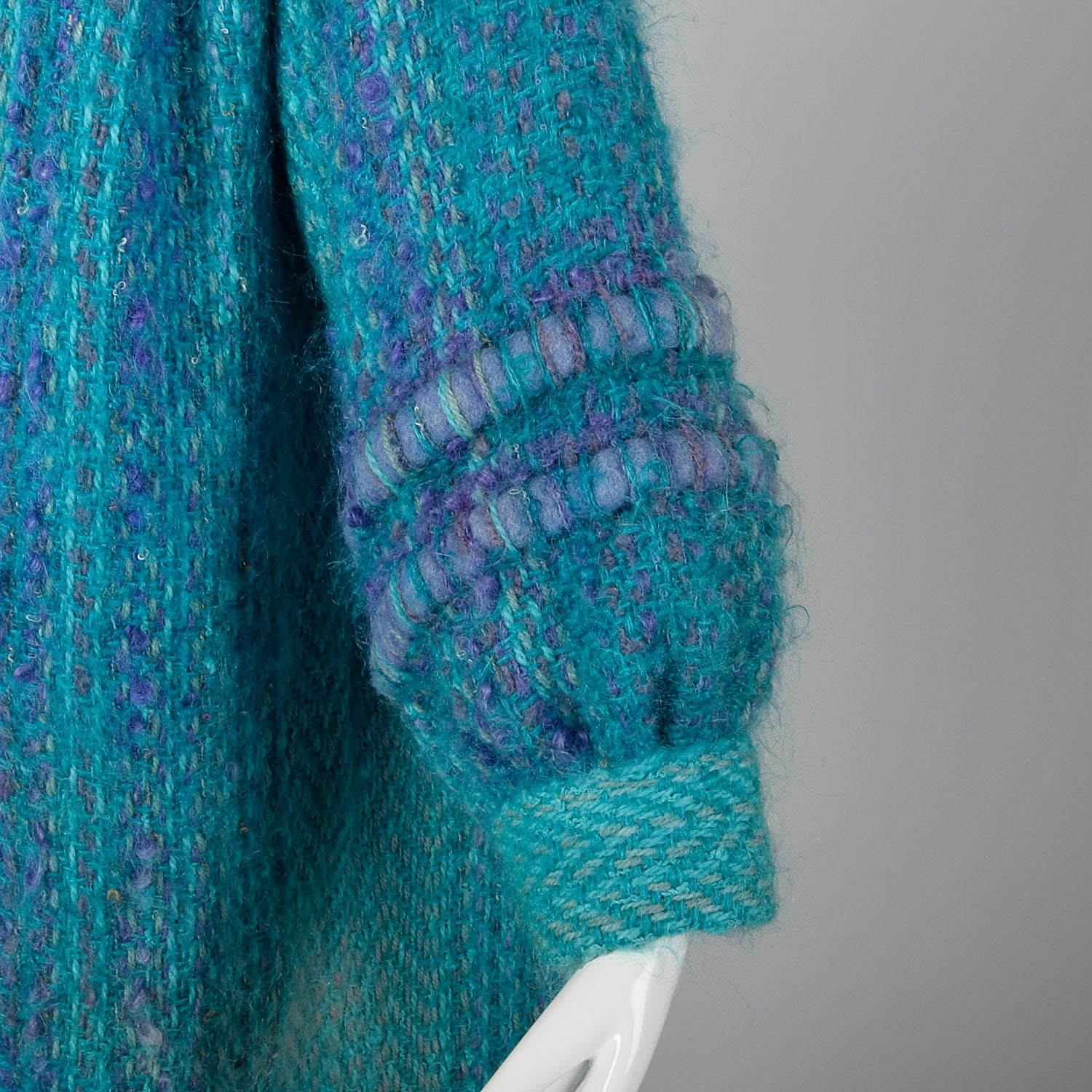 Large 1980s Teal Blue Cardigan Coat