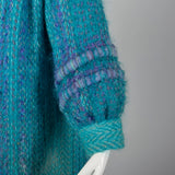 Large 1980s Teal Blue Cardigan Coat