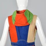1960s Mod Color Black Suede Leather Vest with Hood