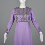 1960s Purple Statin Maxi Dress with Beaded Bodice