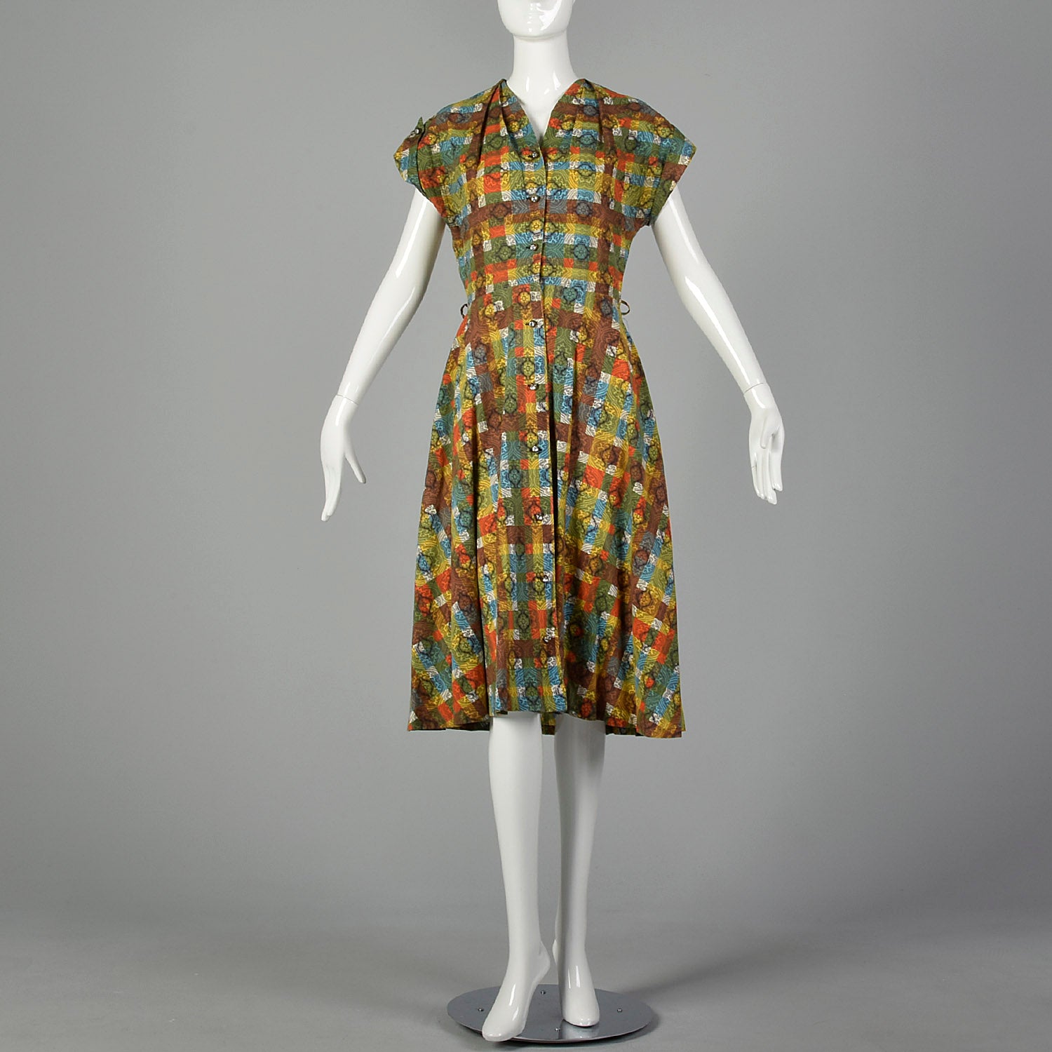 Medium 1950s Orange Plaid Day Dress
